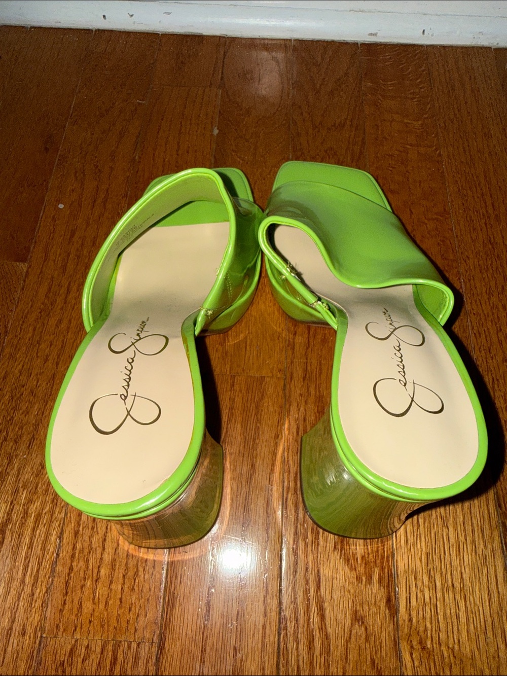 Jessica Simpson Neon Green Patent Block Heel Mules - Picture 2 of 4
